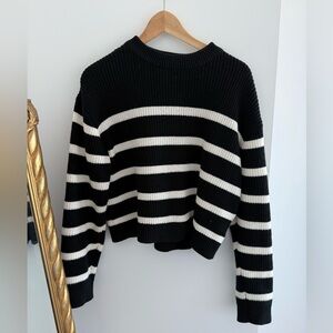 H&M Black and White Striped Crew Neck Sweater